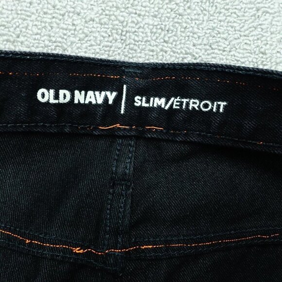 Old Navy Custom Slim Denim Jeans Men 30 X 32 Black Neon Orange Ripped - Picture 5 of 7